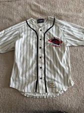Vintage 90s Hard Rock Cafe Las Vegas Pinstripe Baseball Jersey Made in USA Large
