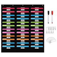 36 Pockets File Storage Pocket Chart with 36 Nametag Pockets, Hanging Wall Fi...