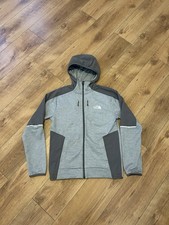 the North Face fleece lined hooded Jacket small grey Outdoor 2 chest pockets
