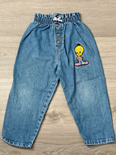 VINTAGE Looney Tunes TWEETY BIRD Girls Denim Jeans Y2K 1995 Embroidered Jeans 3
