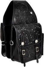 Horse Western Genuine Black Western FLoral Hand Tooled Saddle Bag .