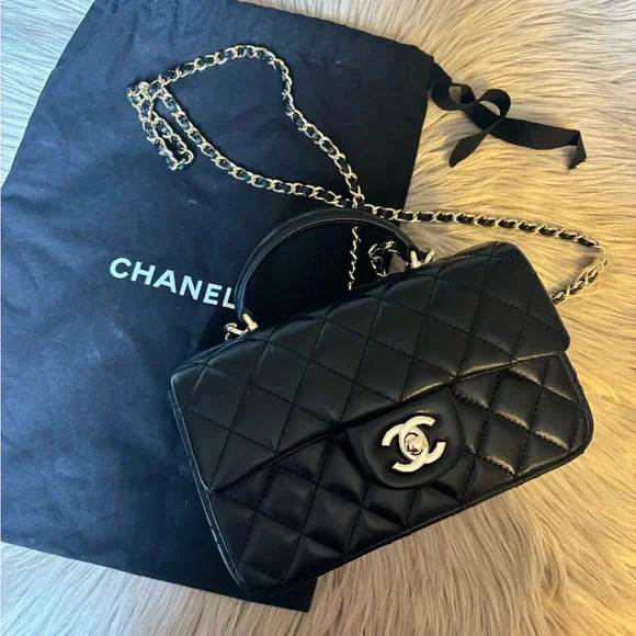 Mini Rectangular Flap Bag with Top Handle in Blac… - image 1