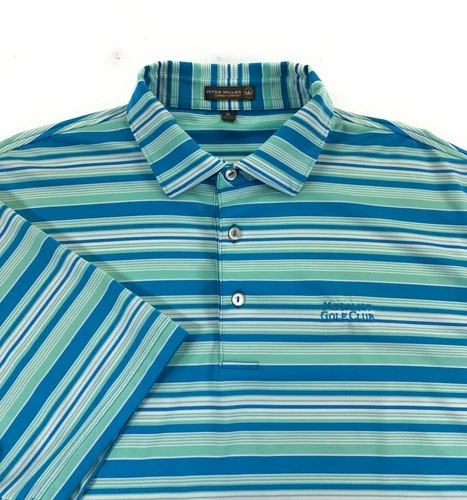 Peter Millar Men's Summer Comfort Course Logo Blue Stripe Golf Polo Shirt XL