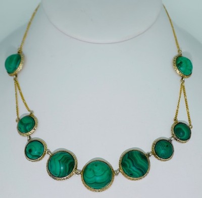 Victorian 14K Silver Gilt Malachite Necklace