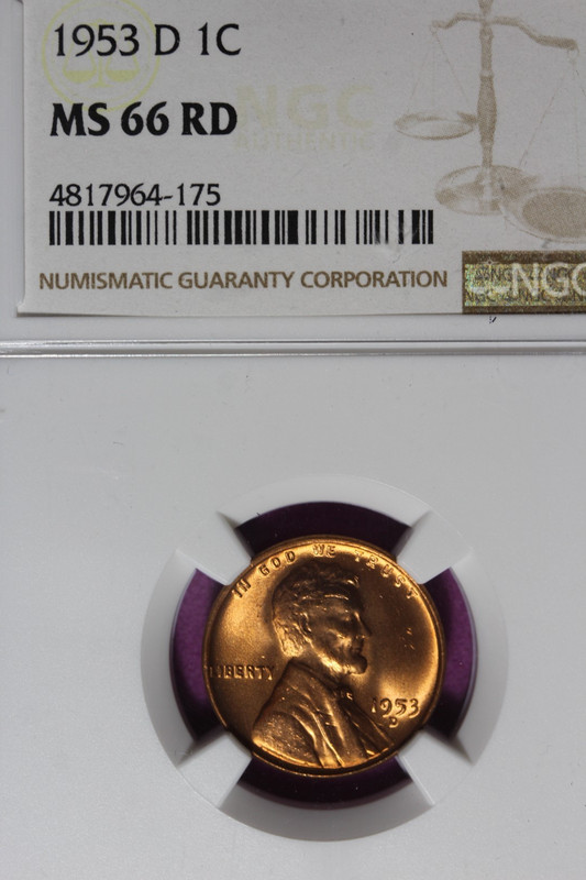 1953 D NGC 1C MS66RD LINCOLN WHEAT CENT #B52483