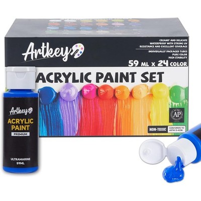 Artkey Acrylic Paint Set, 24 Colors 2 oz/59 ml Acrylic Paint Kit for Professi...