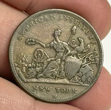VF 1836 Attleboro, MA American Institute / R&W Robinson Buttons Hard Times Token