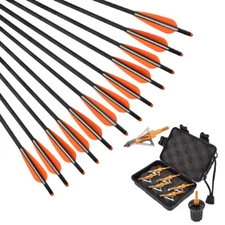 12X 16" Carbon Arrows Crossbow Bolts +12 Broadheads 100gr Archery Outdoor Target