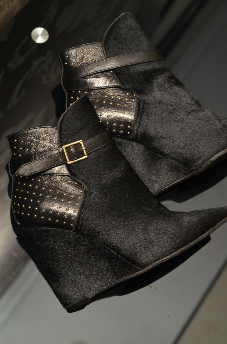 Burberry Prorsum Women's Black Calf Hair Wedge Ankle Boots Size 37