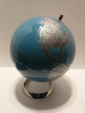 World Map GLOBE On Chrome Base Desktop Home Office Read Desc See Pics