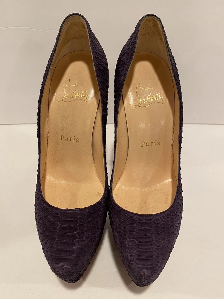 Christian Louboutin Narciso Daf Plataforma Bombas Tacones Gamuza Repujado Púrpura 36 Foto 4 de 4