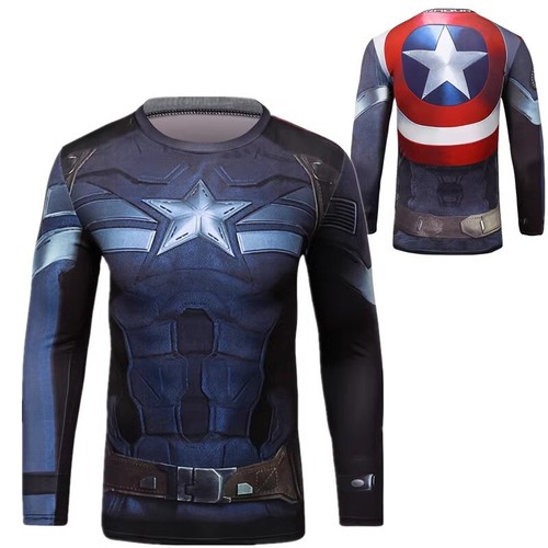 Captain America Print T-shirt Long Sleeve Undershirt Tee Shirt Cosplay Costume - Picture 4 of 19