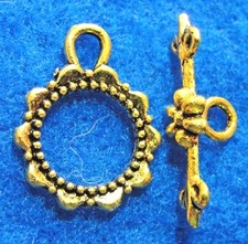 10Sets Tibetan Antique Gold Ornate ROUND Toggle Clasps Hooks Connectors C336