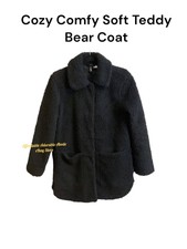 Divided Black Long Sleeve Teddy Bear Sherling Zip Up Jacket Size S
