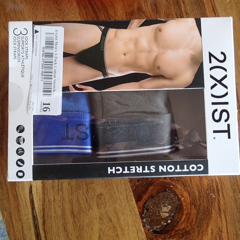 2 XIST COTTON STRETCH XL JOCK STRAPS 2 ITEMS BLUE AND GRAY