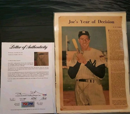 PSA/DNA LOA COA 1951 JOE DIMAGGIO SIGNED VINTAGE NEWSPAPER 📰 NY HOF LEGEND 🔥 - Picture 2 of 6