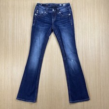 Miss Me Jeans Womens 26 Blue Signature Boot Skinny Studded Sequin Jeweled Rock