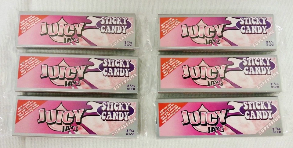 6 Packs of Juicy Jay Super Fine Sticky Candy 1 1/4 Packs With Free Shipping