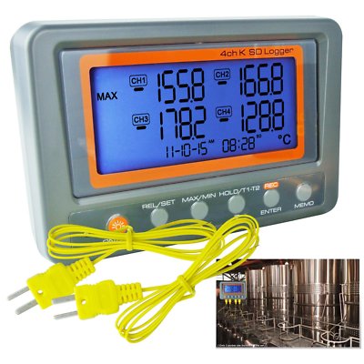 Digital Thermocouple Thermometer K-Type 4 CH Temp-328~2498°F / °C Beep LED Alarm