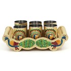 Meenakari Peacock Design Glass with Handle and  Serving Tray Set, 12x 7 x 3.5 In