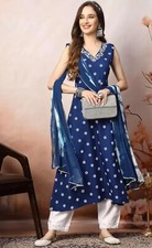 Women Printed Mirror Work Lace Frills A-line Kurta Trouser  dupatta in 3 Colors