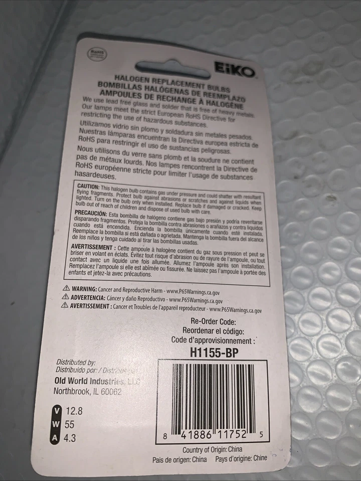 LOTE DE 2 - Original Eiko H1155-BP Faro Bombilla Halógena Estándar Foto 3 de 3