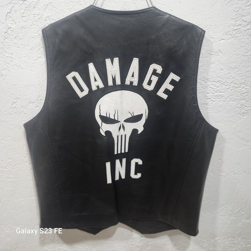 Mens Cut Damage INC Skull Classic Biker Motorcycle Genuine Leather Vest - Picture 3 of 14
