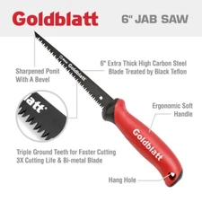 Goldblatt 6inch Drywall Saw Jab Saw Sheetrock Wallboard Saw 8-TPI Bi-metal Blade