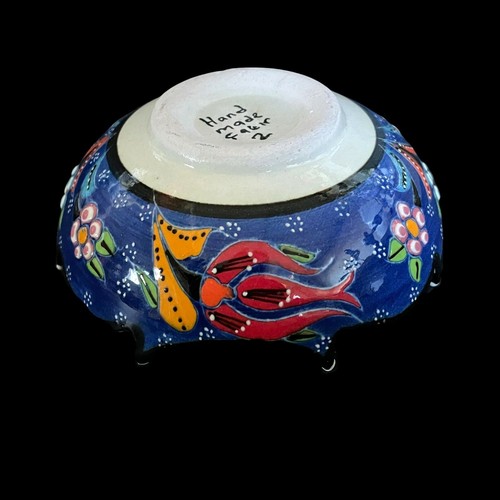 Small Bowl Glazed Ceramic Scalloped Edge Handmade Floral Trinket Candy 4 3/4" - Picture 8 of 8