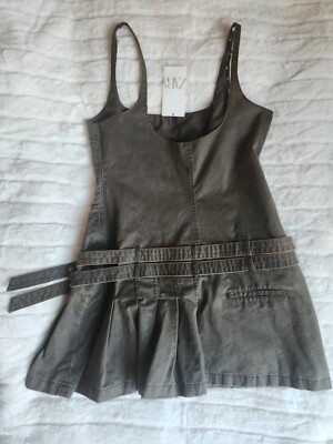 Zara Waxed Box Pleat Dress Brown Sz XL BNWT | eBay