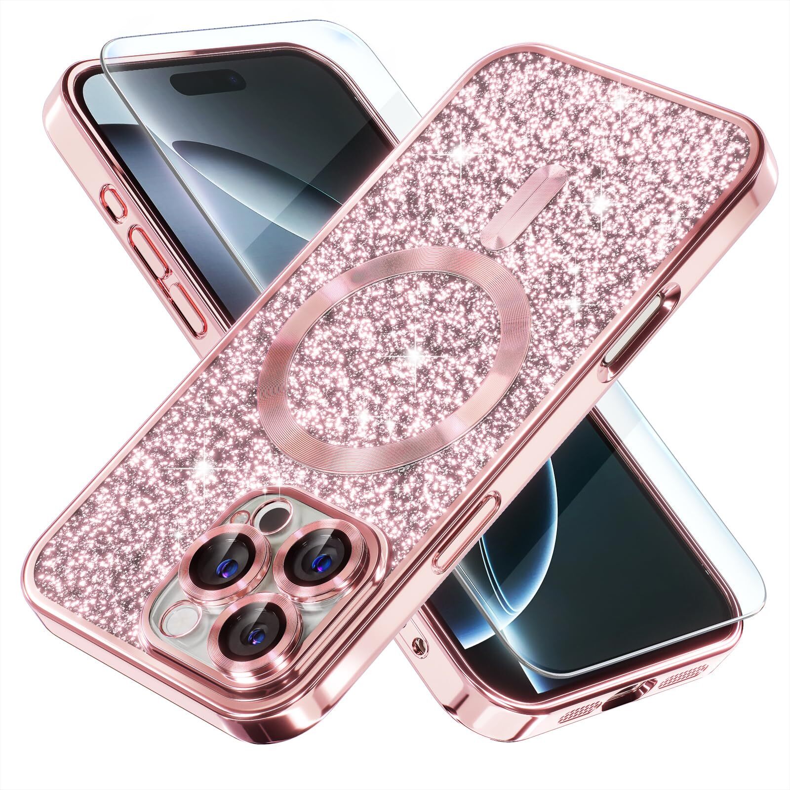 iPhone 16 Pro Max Case MagSafe Glitter Full Camera Lens Protector Durable Cover-image