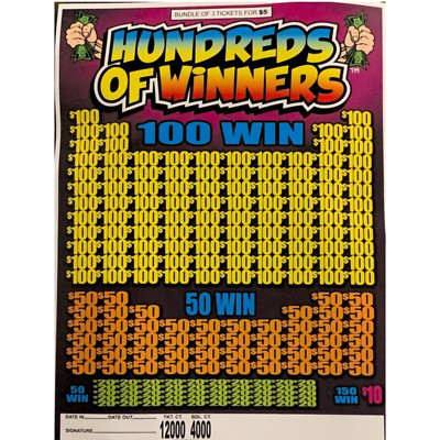 HUNDREDS OF WINNERS 5 PT/5000P PAPER 3-FOLD TIP JAR TICKETS INSTANTS BAR GAME