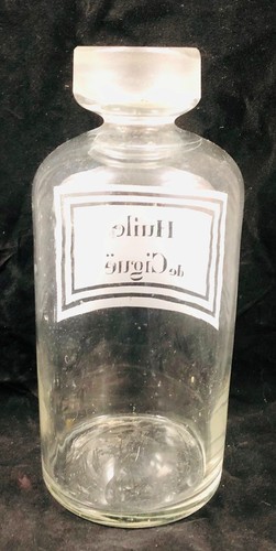 Antique French 1900 glass apothecary bottle / jar - hand blown - Huile de Cigue - Picture 3 of 6