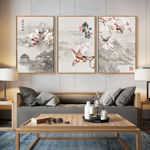 Chinese Style Orchid Flowers Birds Canvas Poster Living Room Wall Home Art Decor - Picture 1 of 13