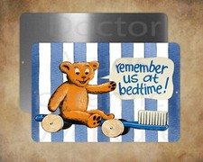 Boys Bathroom Brush your teeth teddy bear 8" x 12" metal sign Made in USA