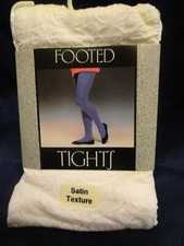New VTG 80's Ames Made in USA White Satin Texture Tights -SZ B