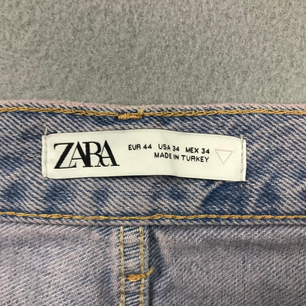 Zara Jeans Womens 34 Blue Denim Pink Tinted Baggy Paint