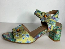 L'Artiste by Spring Step Vogeush Floral Heeled Sandal Sz 9 (40) 3" heel New