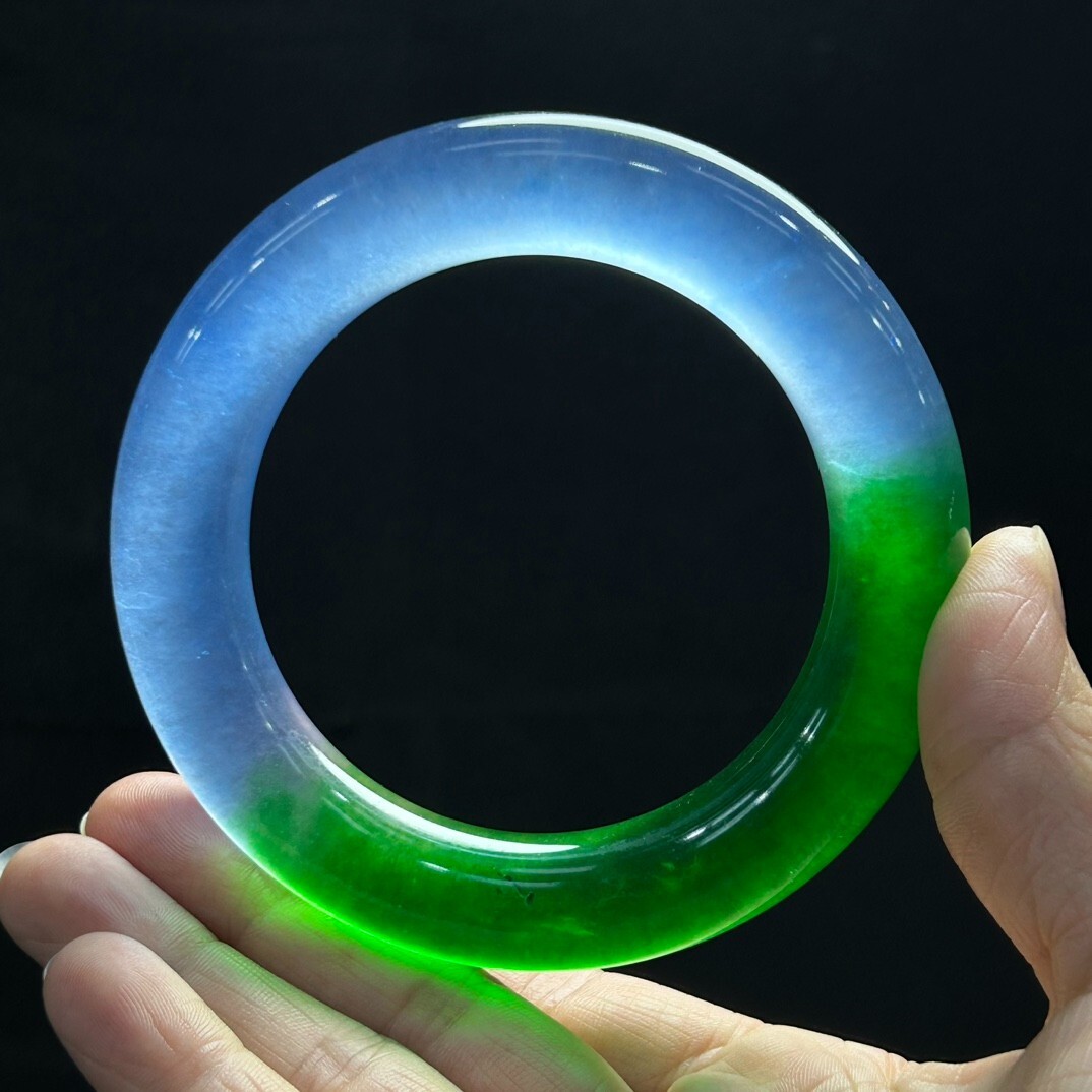 Certified Natural high Ice Blue Green Burmese Jade jadeite bracelet 60-61mm