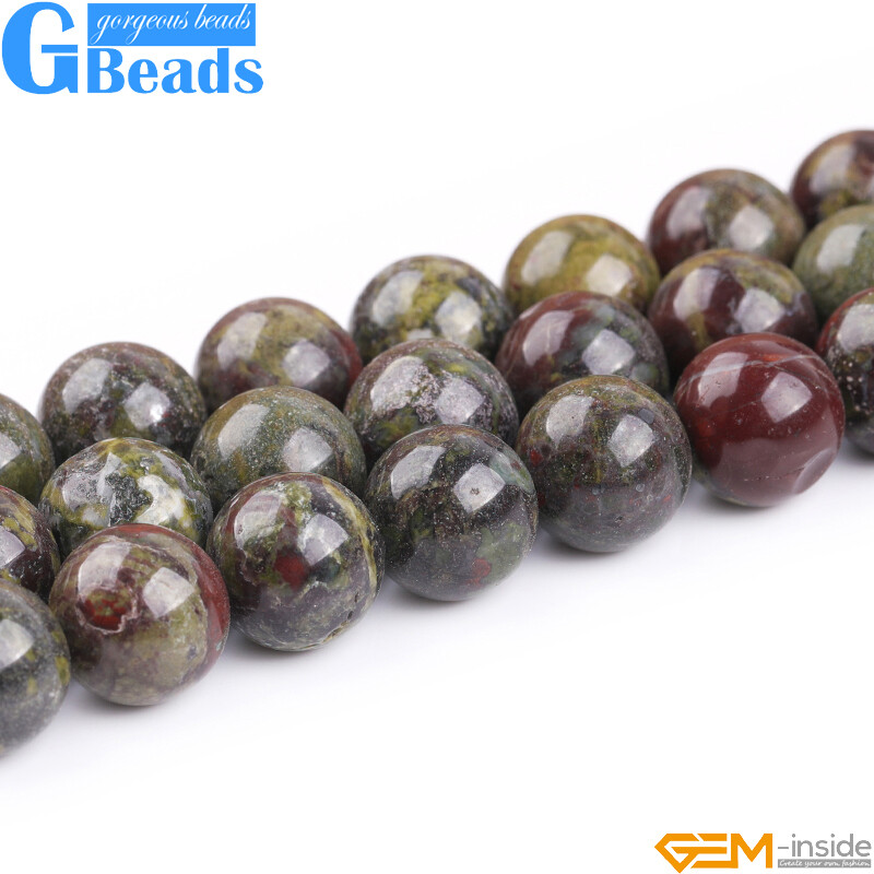Natural Green Red Australian Blood Jade Round Beads - 10mm Strand For Jewelry Making