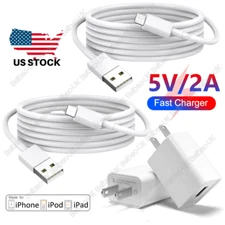 USB Wall Charger Cable US Plug 5V 2A AC Power Adapter Block Lot For iPhone iPad