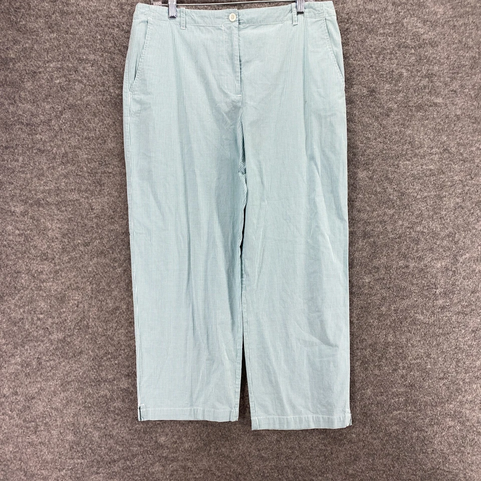 Pantalones Orvis para mujer 14 azules a cuadros tiro alto frente plano pierna ancha bolsillos de algodón Foto 3 de 4