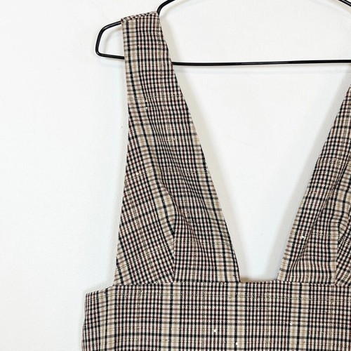 Zara Pinafore Dress Brown Check Sequin Metallic Short Dark Acedemia Size L New - Picture 4 of 12