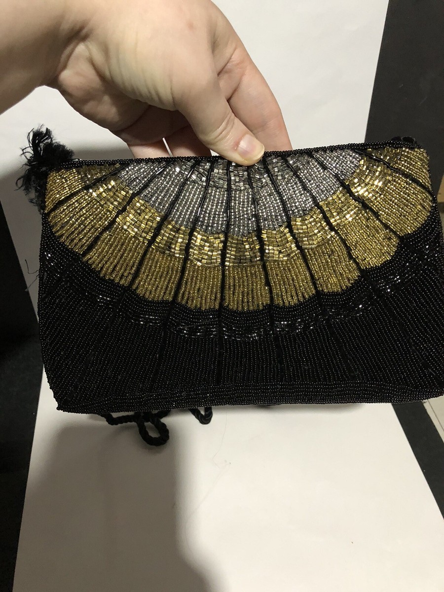 Andre Cellini Beaded Purse And Belt Set Black Gold Silver  display picture 1