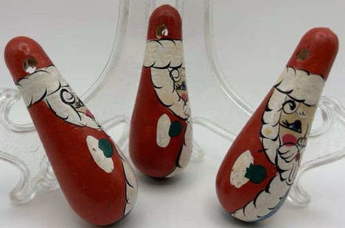 2 Handpainted Russian Santa Thimbles And 3 Tear Drop 3in Santa Ornaments Vintage - Picture 4 of 18