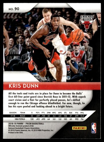 2018-19 Panini Prizm Kris Dunn Chicago Bulls #90 - Picture 2 of 2