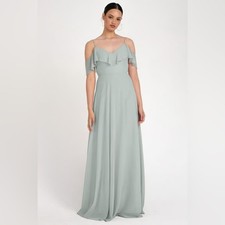 NWT Jenny Yoo Mila Morning Mist Mint Luxe Chiffon Bridesmaid Dress Size 12