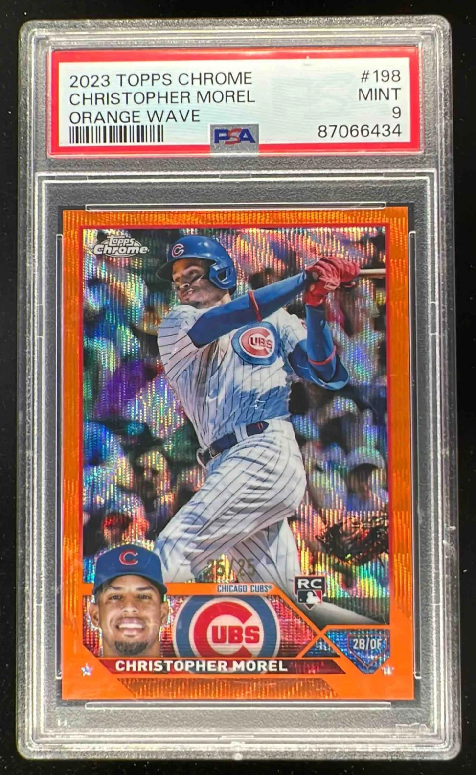 2023 Topps Chrome Orange Wave Refractor #198 Christopher Morel RC /25 PSA 9