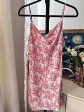 Women s White/Red Floral Satin Polyester Full Slip, Adjustable Straps, Size S