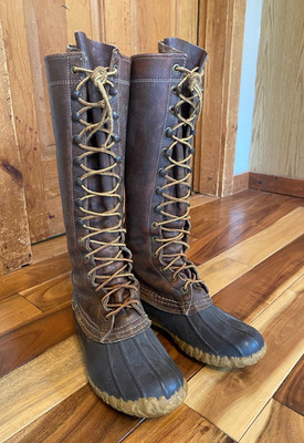 VINTAGE LL Bean Boots Men's Size 5/6 Brown Leather 15'' Tall Maine Hunting Shoe